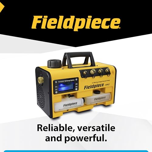 Fieldpiece Bomba de vacío VP67 – 6 CFM, motor CC de 1/2 HP, sistema de cambio de aceite RunQuick – Portátil – Herramienta profesional HVAC – Compatible con A2L