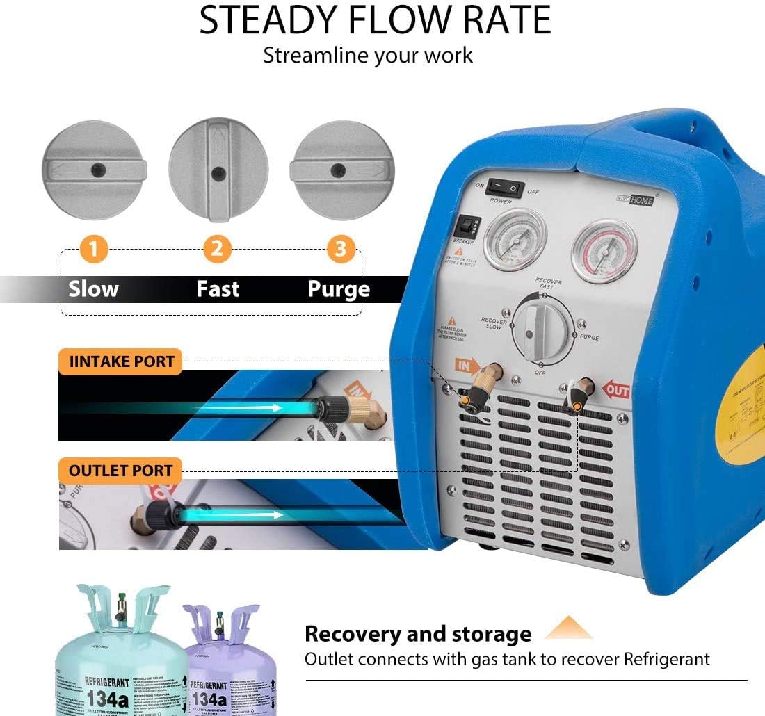 VIVOHOME 110-120V AC 60Hz 3/4HP Máquina refrigerante portátil de recuperación de un solo cilindro azul