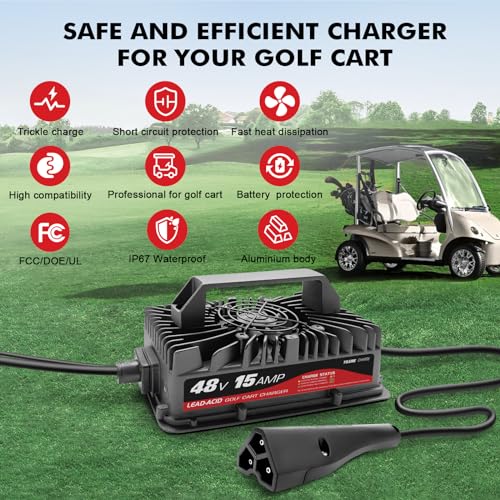 Cargador de carrito de golf de 15 amperios para EZGO y TXT de 48 voltios con enchufe Delta-Q de 3 pines