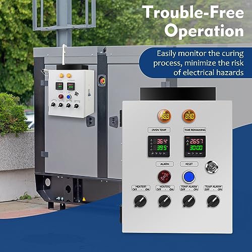 Briidea Panel de control para horno de recubrimiento en polvo (240 V 50 A), controla con precisión la temperatura y el tiempo con controlador PID de doble línea, elemento calefactor de hasta 12000