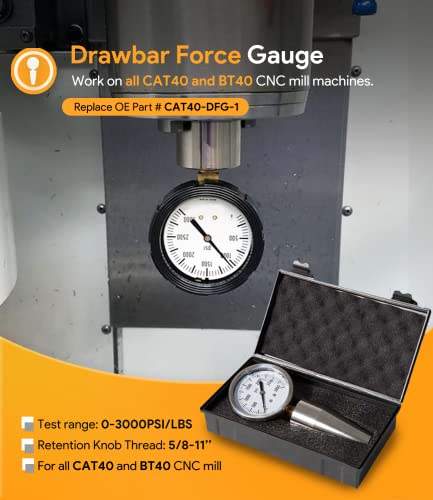 CAT40 BT40 Herramienta de soporte de medidor de prueba de fuerza de husillo 0-3000PSI/LBS, rosca de perilla de retención de 5/8-11 pulgadas, CAT40-DFG-1