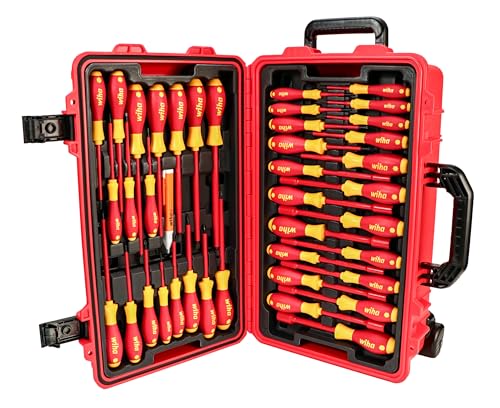 Wiha 32800, juego de herramientas aisladas con desarmadores, llaves para tuercas, pinzas, cortadoras, cuchillos y dados en bolsa de herramientas desplegable, 80 unidades