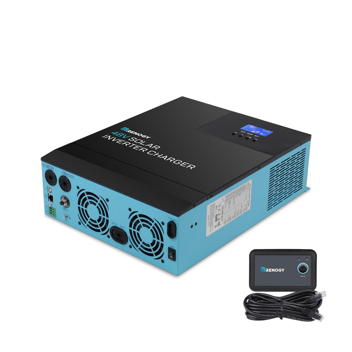 Renogy Inversor de onda sinusoidal pura de 48 V 3500 W, todo en uno con controlador de carga MPPT, modo de ahorro de energía DC 48V a CA 120V, sobretensión 7000W, solar, carga de batería del