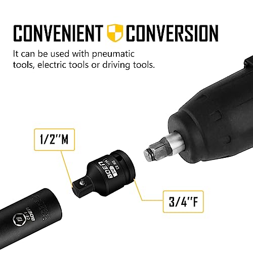 BOEN Juego de adaptador y reductor de enchufe de impacto de 8 piezas, 1/4 pulgadas, 3/8 pulgadas, 1/2 pulgadas, 3/4 pulgadas, juego de adaptadores con funda duradera para conversiones de