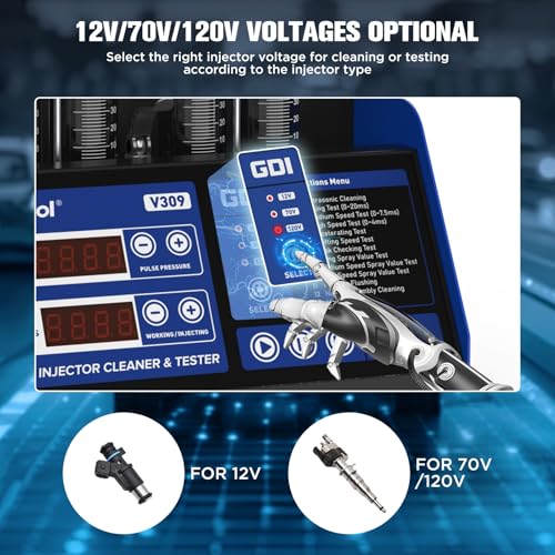 MR CARTOOL V309 Inyector de Combustible Limpiador Tester Machine Diesel & Gasolina, Sistema de Inyección de Combustible Prueba Ultrasónica Kit de Herramientas Limpias para Coche Motocicleta de 4