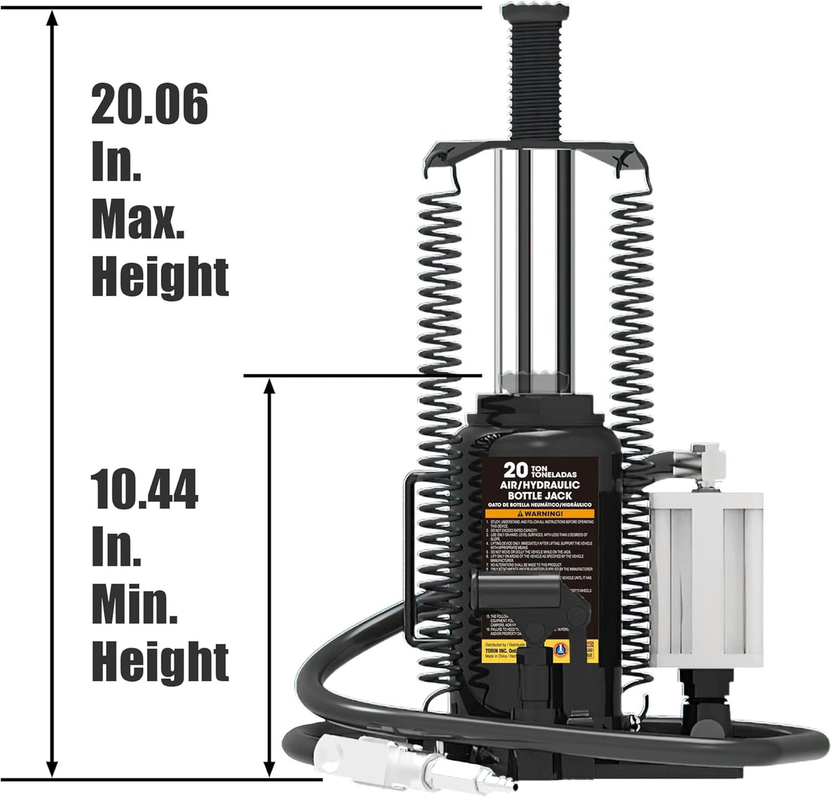 Torin ATA92006B - Gato de Botella hidráulica de Aire neumático de 20 toneladas (40 Libras) de Capacidad con Bomba Manual para Camiones, Color Negro