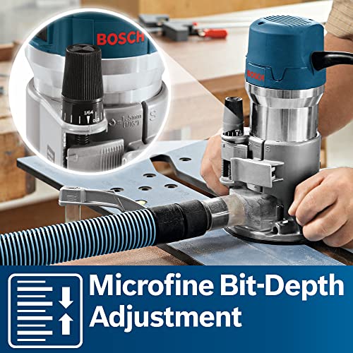 BOSCH 1617EVSPK - Kit combinado de herramientas de enrutador de madera de 12 amperios - Enrutador de inmersión de 2.25 caballos de fuerza y base fija con una velocidad variable