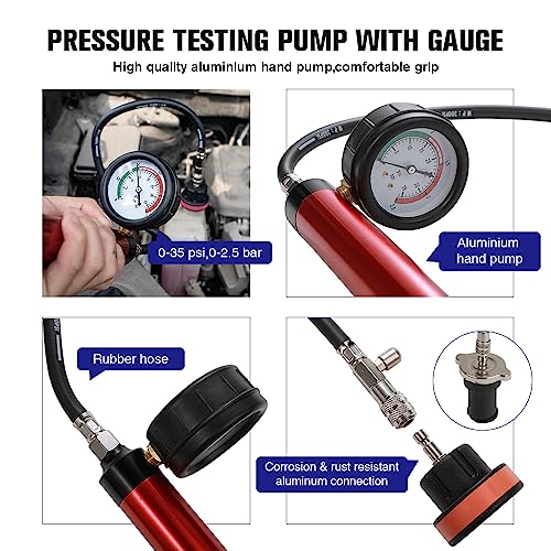 WNZ Probador universal de presión de radiador y piezas Probador de presión de radiador Caja de herramientas portátil gris (juego de 28 piezas)