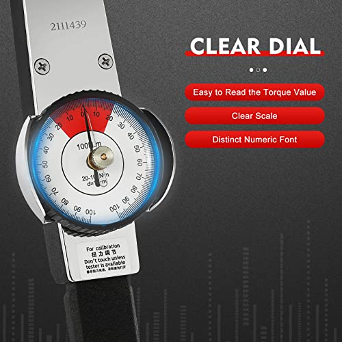 LOYALHEARTDY Llave dinamométrica 0-100N.m Indicador de dial Llave dinamométrica Medidor de esfuerzo de torsión de precisión 1/2 unidad indicadora Torquímetro Probador de fuerza de par