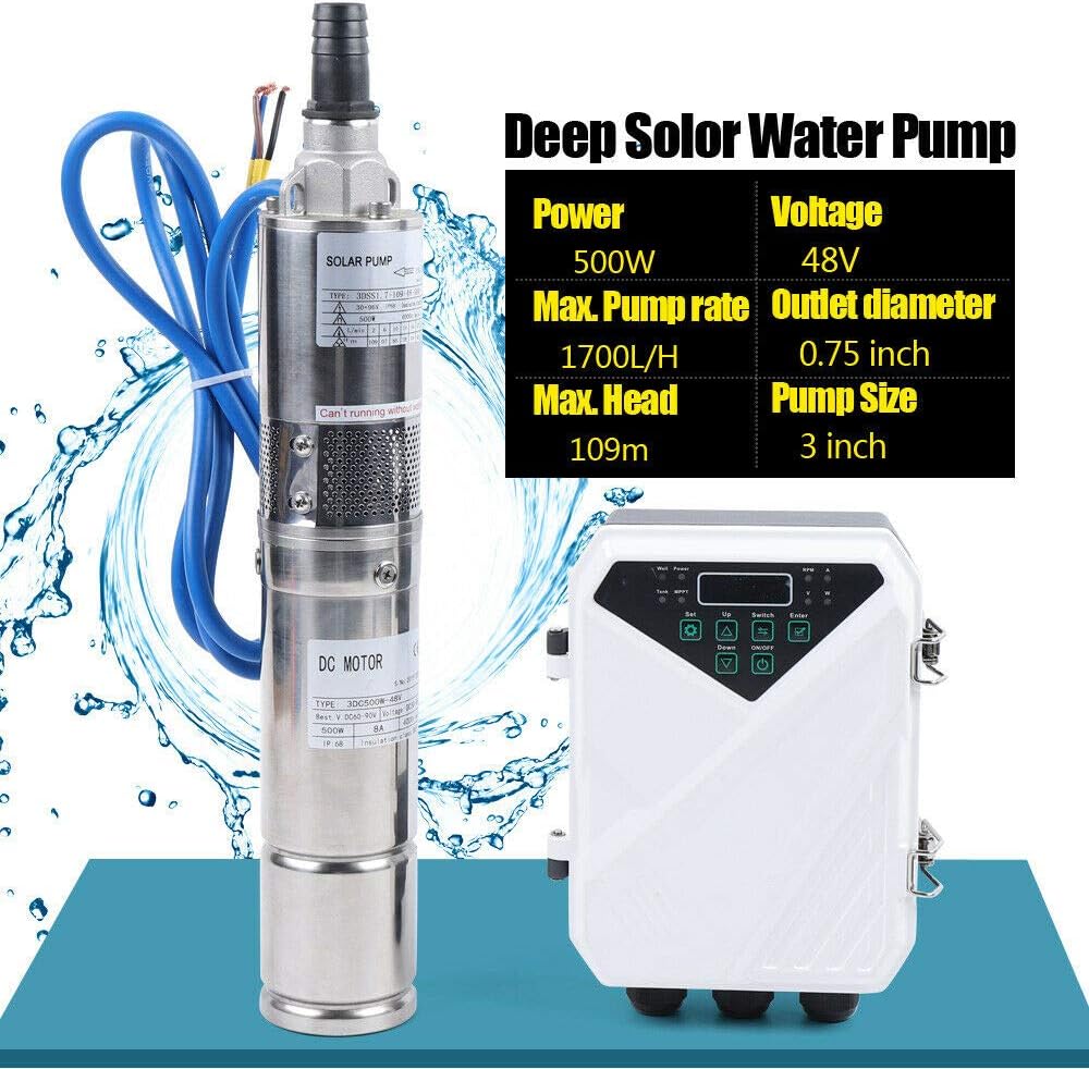 Bomba sumergible solar de pozo profundo de 3 pulgadas, 24 V, 270 W, bomba de agua solar sumergible de acero inoxidable para riego agrícola + kit de controlador MPPT 3FLS1.8/100-D24/270 (24 V 270 W)