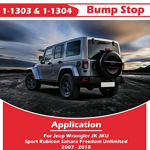 Bonbo - 4 piezas mejoradas 1-1303 Bump Stop & 1-1304 Bump Stop Poliuretano delantero y trasero para Jeep Wrangler JK JKU Sport Rubicon Sahara Freedom Unlimited 2007-2018