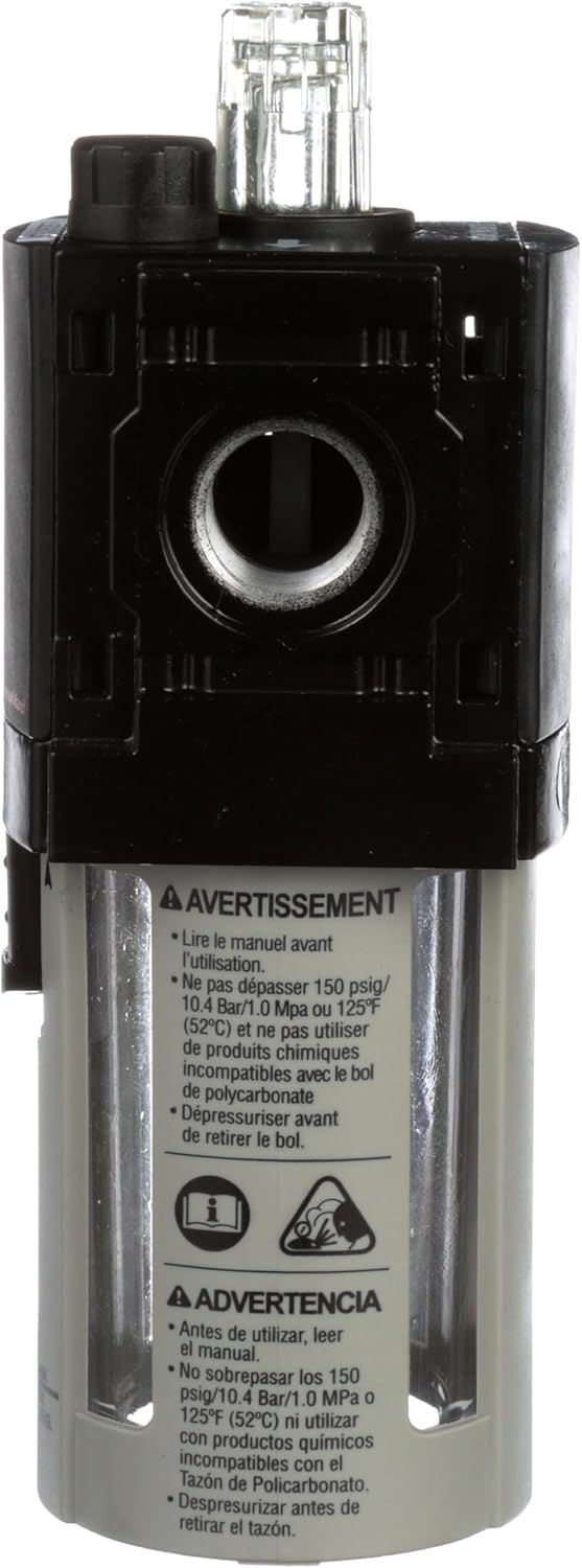 ARO Ingersoll Rand ARO L36231-100-VS Lubricador de línea de aire, 3/8 pulgadas NPT - 150 psi de entrada máxima, negro/gris