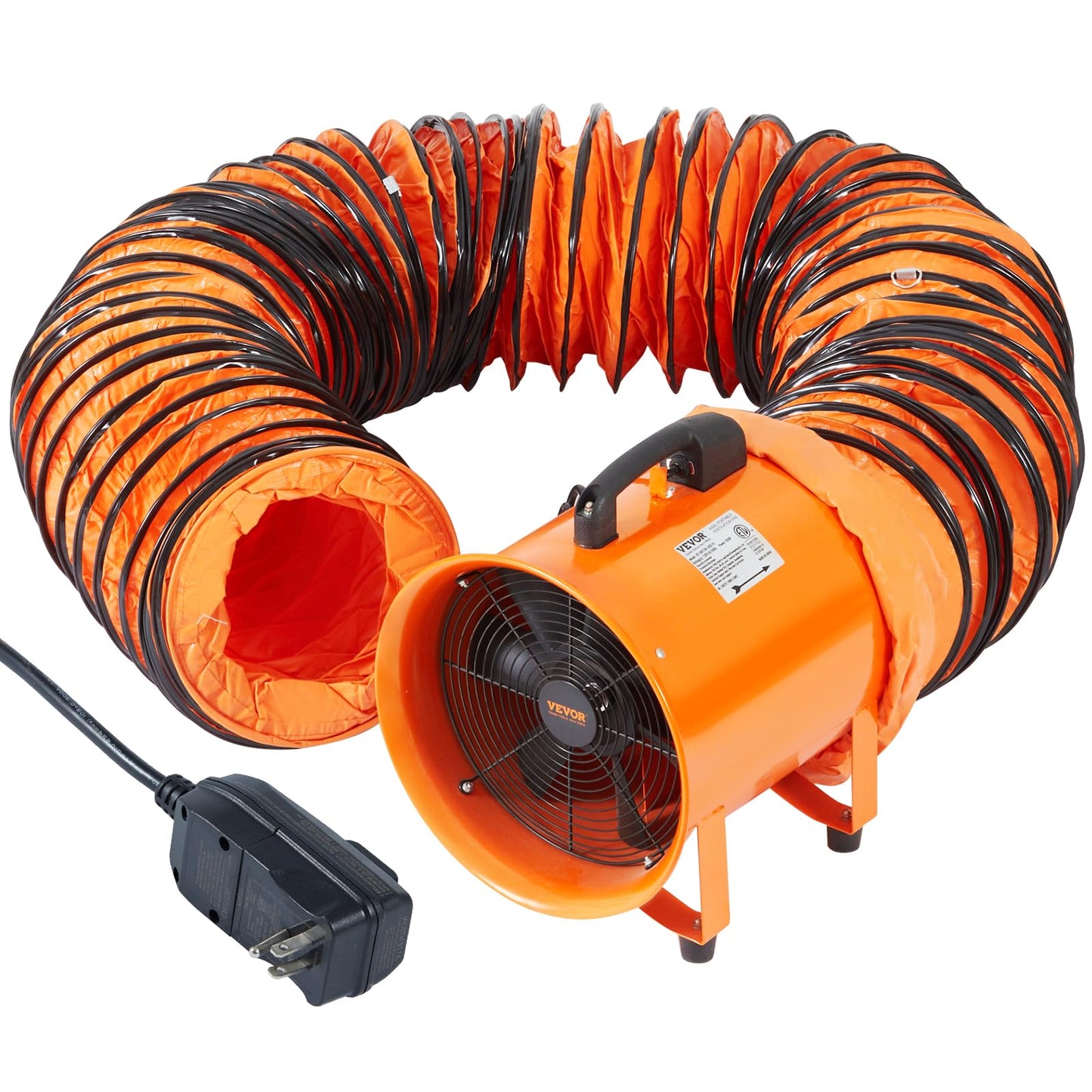 VEVOR Ventilador portátil con manguera, 2 velocidades, ventilador de escape de 10 pulgadas con conducto flexible de 33 pies, motor de aire industrial de alta velocidad de 350 W 1948CFM para extracción