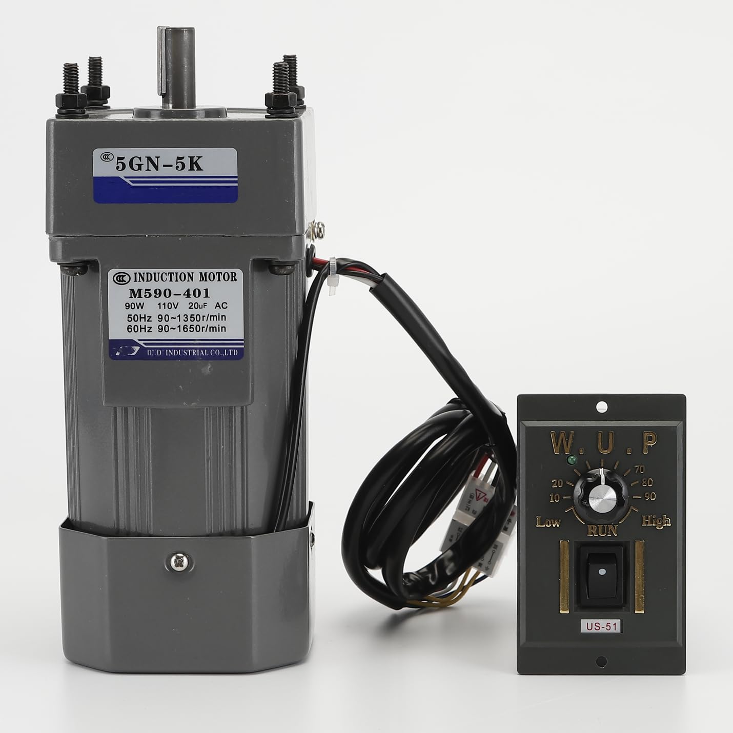 Motor de CA de 110 V + controlador de velocidad + caja de engranajes, motor eléctrico monofásico de 90 W con caja de cambios, motor de velocidad variable de 0-270 RPM, motor de engranajes reversible