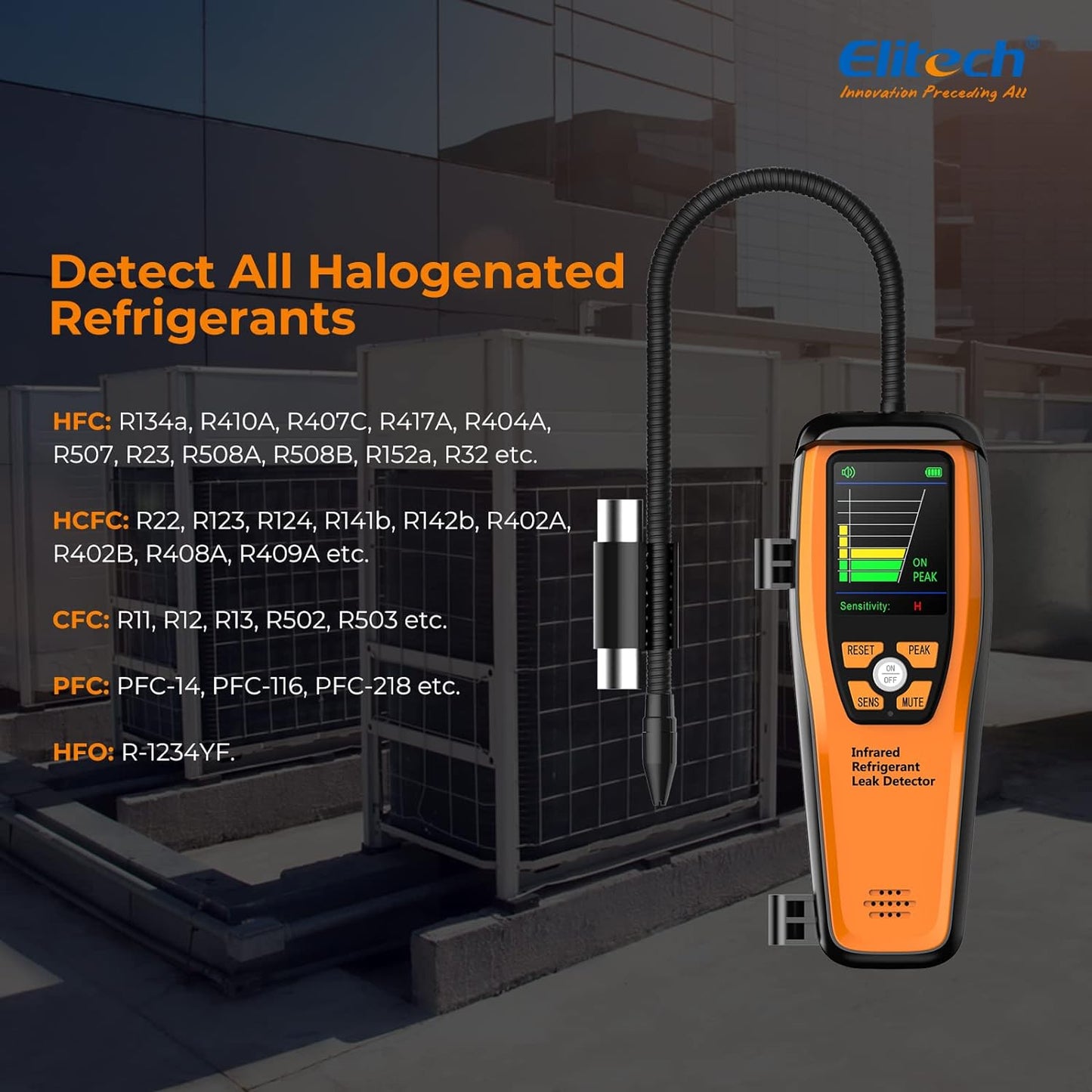 Elitech ILD-300 Detector avanzado de Fugas de refrigerante Probador de halógeno para HVAC CFC Recargables HCFC HFC 10 años de Vida útil