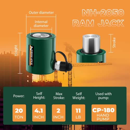 Newhai 20 toneladas 2 "Hidráulica Ram Jack+cp-180 Bomba de mano con manómetro Hidráulico Porta Power Kit de 20 toneladas Cilindro corto de perfil bajo
