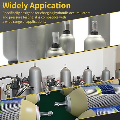 Kit de carga de acumulador de nitrógeno hidráulico con 3 medidores de prueba de presión y 7 adaptadores (M28* 1.5, UNF 5/8, UNF 1/2, etc.), kit de carga de nitrógeno métrico para acumulador GRYVOZE