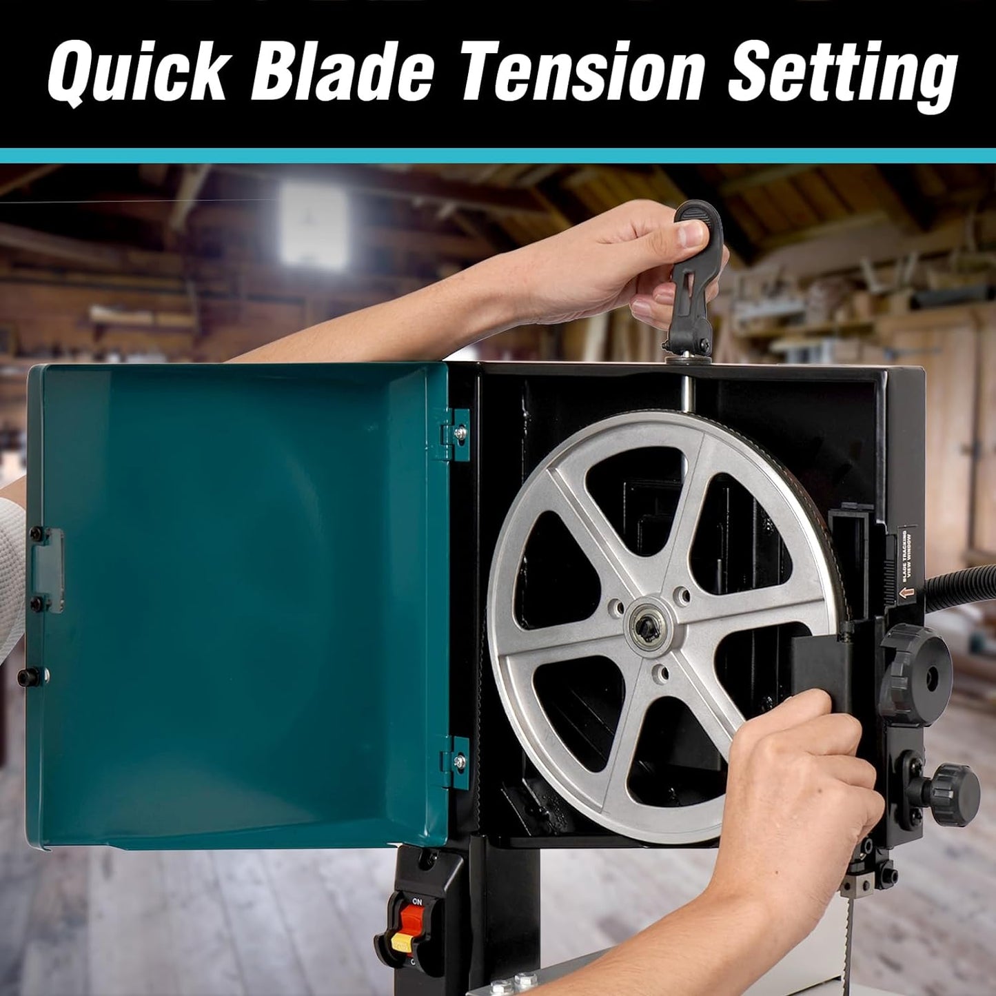 Sierra de cinta de banco LeuMuas 3A de 9 pulgadas con luz de trabajo, motor de inducción de bajo ruido de 2500FPM y 1720RPM, base de acero, mesa de aluminio fundido, sistema de calibre de inglete