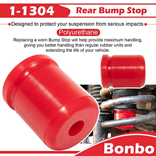 Bonbo - 4 piezas mejoradas 1-1303 Bump Stop & 1-1304 Bump Stop Poliuretano delantero y trasero para Jeep Wrangler JK JKU Sport Rubicon Sahara Freedom Unlimited 2007-2018