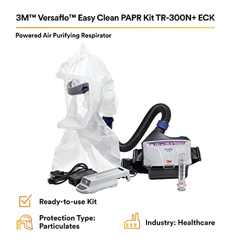3M Respirador PAPR, kit de respirador purificador de aire alimentado Versaflo, TR-300N+ ECK, cuidado de la salud, montaje de campana, fácil de limpiar y mantener, protección respiratoria todo en uno
