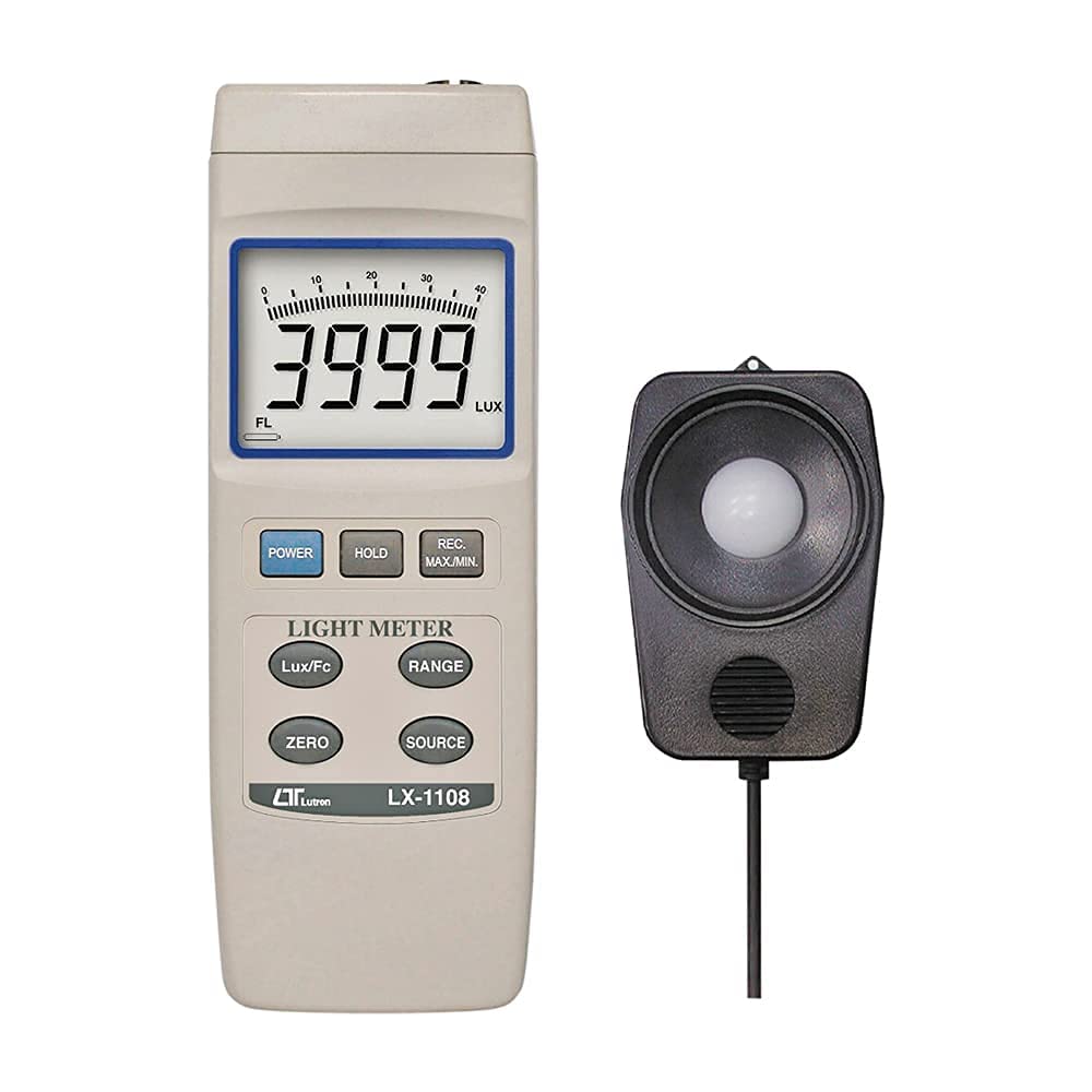 Medidor de exposición digital Lx-1108 Lux Meter junto con certificado de calibración de fábrica (rango: 0 a 4,00,000 Lux)