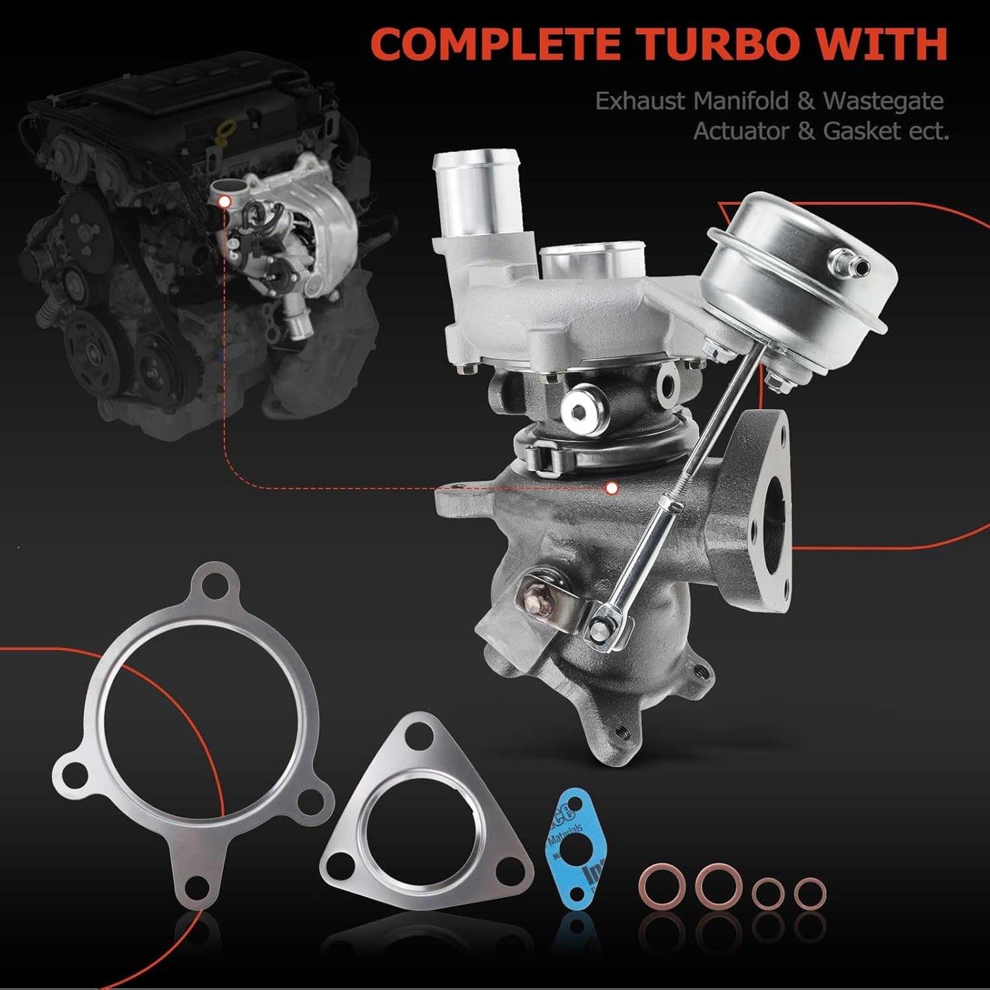 A-Premium - Kit completo de turbocompresor turbo izquierdo y derecho, con actuador y junta de desagüe, compatible con Ford Explorer, Flex, interceptor policial, Tauro, MKS, MKT, 3.5L, repuesto #