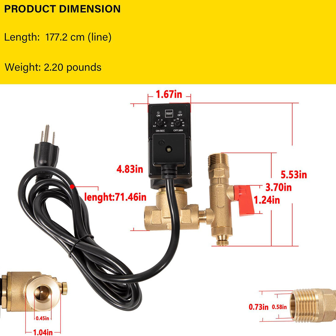 Para válvula de drenaje electrónica Ingersoll Rand Edv200 de 1/4" NPT, 110/120 V