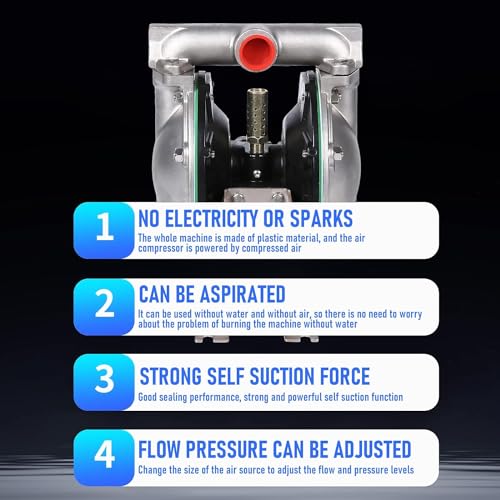 Bomba neumática de doble diafragma de 1 pulgada de entrada/salida Bomba de transferencia de aceite residual neumática para química DN25 35GPM Dual Diafragma Teflon por aleación de aluminio 115 PSI
