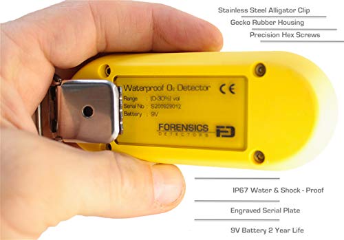 Oxygen Detector by Forensics | 2 Year Battery Life | 3 Year Sensor | USA NIST Calibration | Drop-Proof & Water-Proof | Rubber Soft-Touch | 0-30% O2 | FD-103-O2