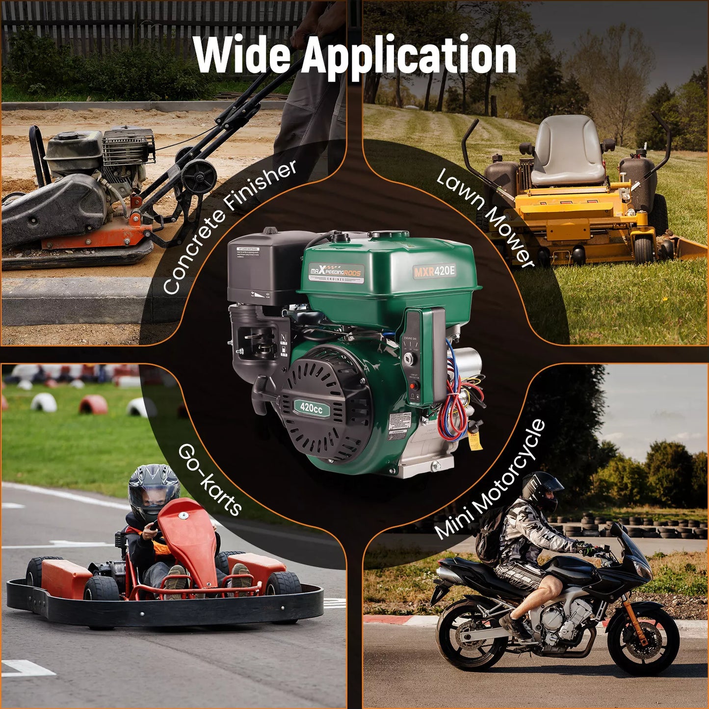 Motor horizontal de gasolina de 4 tiempos y 15 HP y 420 cc con arranque eléctrico para karts 8M0N2B