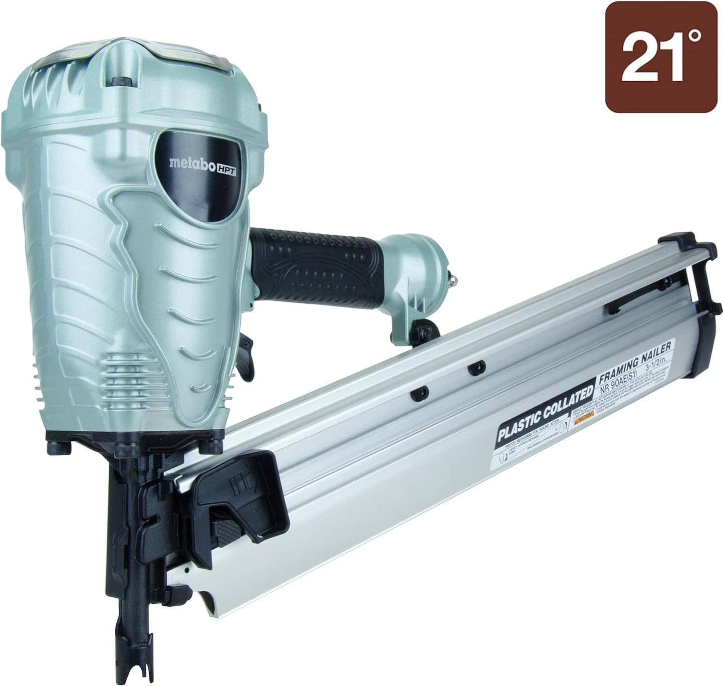 Metabo HPT Clavadora de enmarcado, la marca Pro Preferred de clavadoras neumáticas, revista de 21°, acepta clavos de enmarcar de 2 a 3-1/2 pulgadas, (NR90AES1)