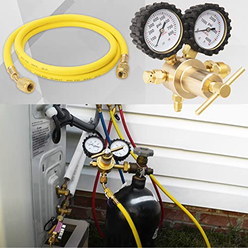 Regulador de nitrógeno HVAC con manguera de 60 pulgadas, regulador de nitrógeno 0-800 PSI de presión de salida, presión de entrada de 0-4000 PSI, conexión de entrada CGA580, conexión de salida macho
