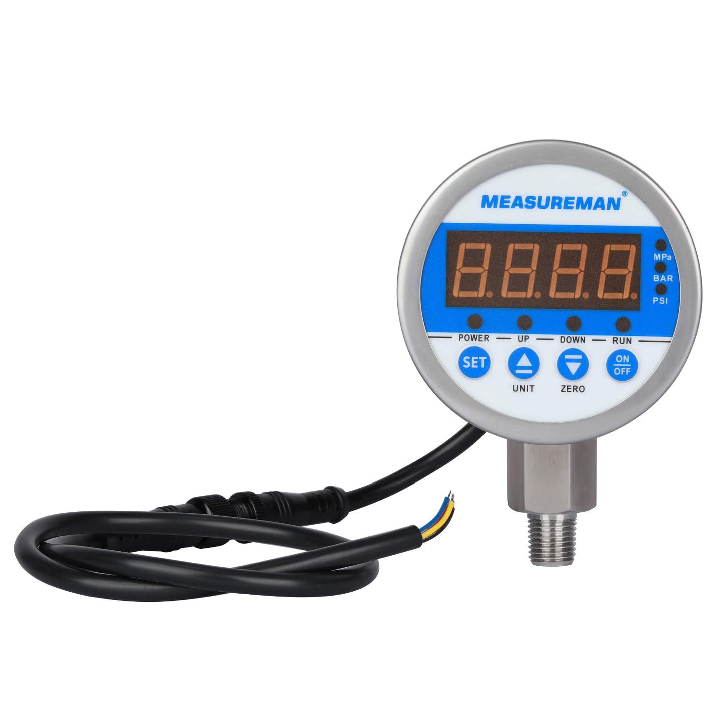 MEASUREMAN Control de presión digital industrial de acero inoxidable de 3-1/8 pulgadas, interruptor de presión, montaje inferior NPT de 1/4 pulgadas, 0-230 psi, 110 VAC, 0.5% de precisión, pantalla LED