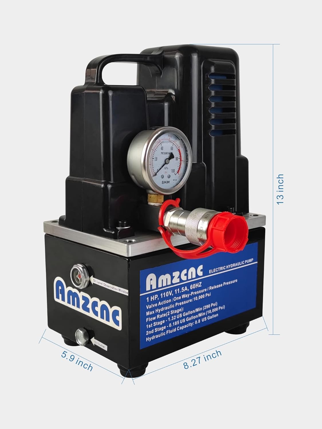 AMZCNC - Bomba hidráulica eléctrica bidireccional (2 etapas, doble acción, 110 V, 10 kpsi (10000 psi)