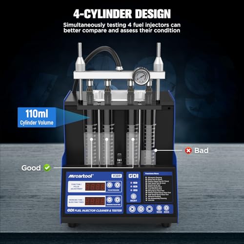 MR CARTOOL V309 Inyector de Combustible Limpiador Tester Machine Diesel & Gasolina, Sistema de Inyección de Combustible Prueba Ultrasónica Kit de Herramientas Limpias para Coche Motocicleta de 4