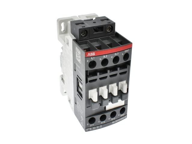 ABB, AF16-30-10-13, 3 polos, 18 amperios, bobina de 100-250V AC/DC, contactor clasificado IEC
