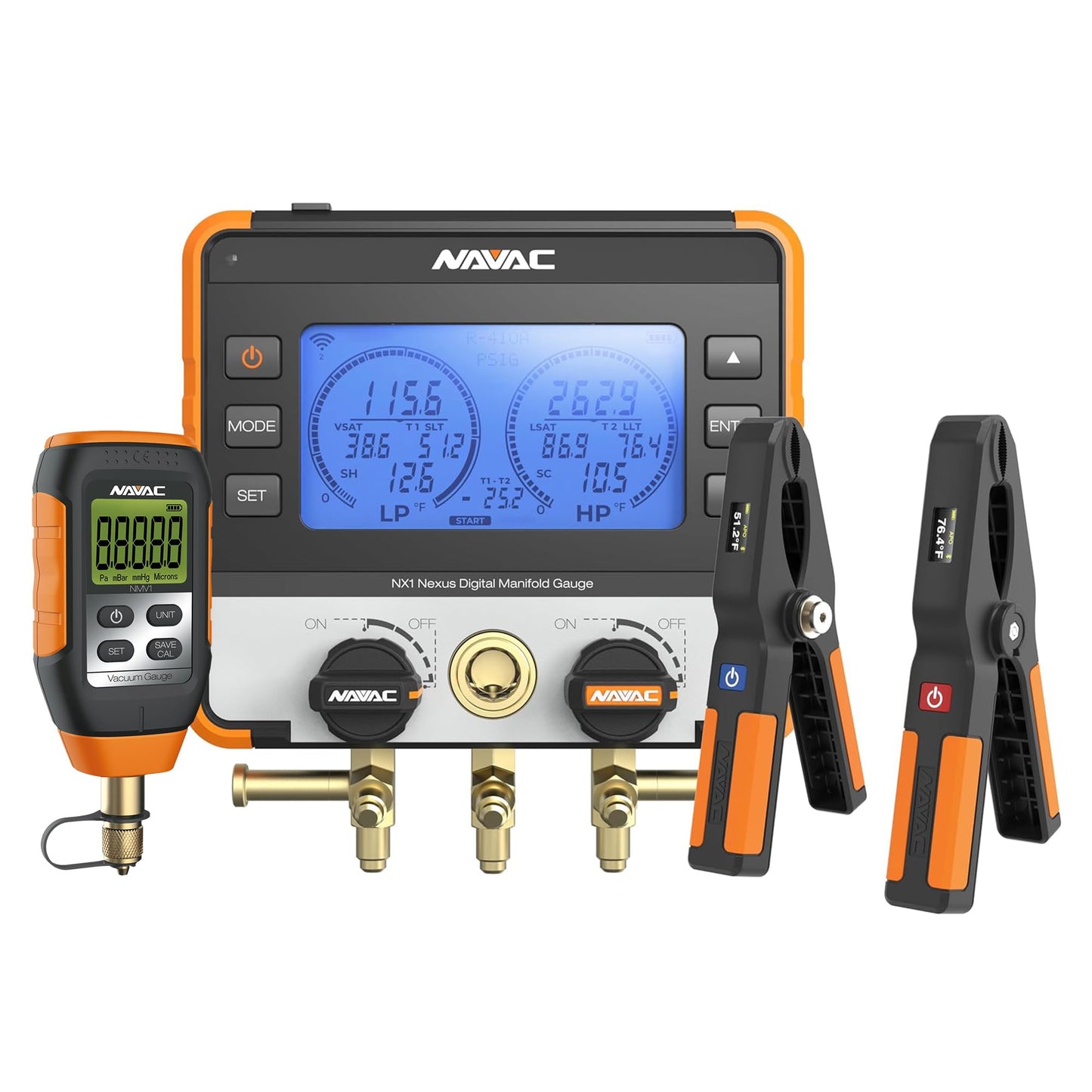 NAVAC NX1V Nexus - Manómetro digital para sondas de temperatura, con Bluetooth para sondas de temperatura, resistente a los impactos con cuerpo de aluminio y cubierta de goma, compatible con A2L