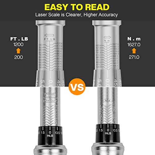 Leolee Llave dinamométrica de 1 pulgada (200-1200 ft-lb/271-1626Nm), llave dinamométrica ajustable industrial para plataformas de aceite, camiones y equipos todoterreno, precisión de ±3%, mecanismo de