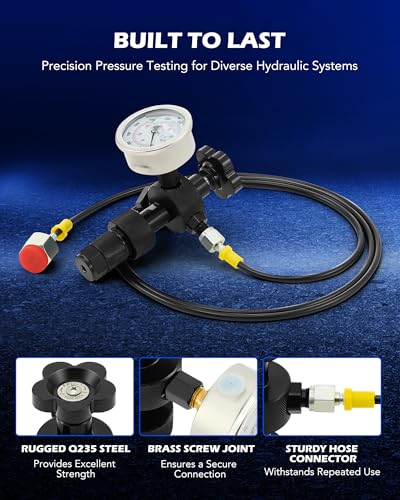 Orion Motor Tech Kit de carga de acumulador de nitrógeno hidráulico, kit de llenado de nitrógeno con 3 indicadores 1300 3500 5500 psi, 6 adaptadores, manguera de gas y cuerpo de válvula principal, kit