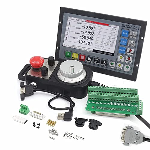CNCTOPBAOS Sistema Controlador de Movimiento CNC Independiente Fuera de Línea de 4 Ejes DDCSV3.1, Control de Motor Servo/Paso a Paso Reemplaza Mach3 PLC+100PPR Volante Manual MPG con Parada de