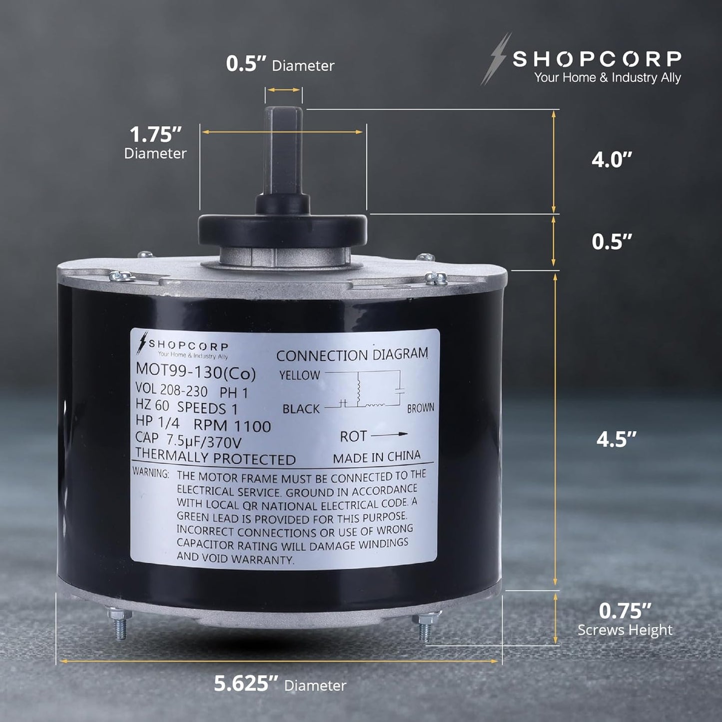 Motor de condensador 5KCP39EGS070S, motor de condensador 3905 1/4 HP, motor de ventilador de condensador de 208/230 V, cable de aluminio de repuesto estándar del OEM