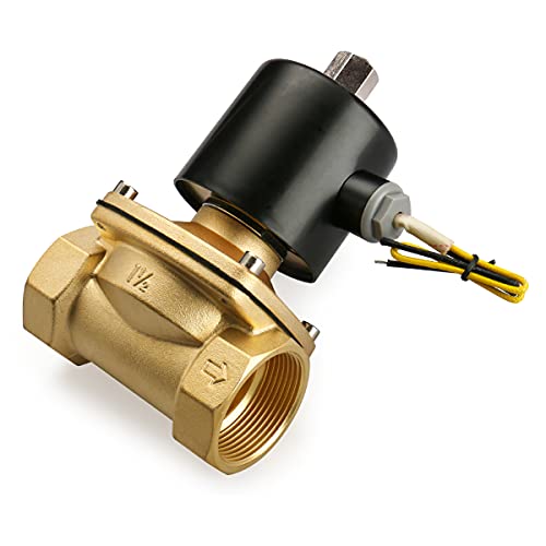 Baomain Válvula electromagnética normalmente abierta de latón neumático de 1-1/2 pulgadas 2 vías de agua, aire 2W-400-40K (DC 12V)