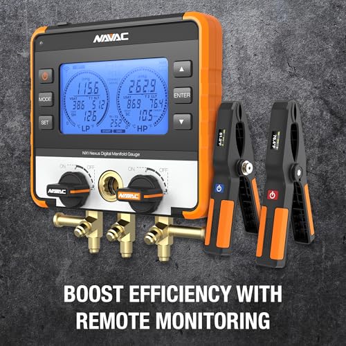 NAVAC NX1 Nexus - Manómetro digital para sondas de temperatura, con Bluetooth para sondas de temperatura, resistente a los impactos, con cuerpo de aluminio y cubierta de goma, compatible con A2L