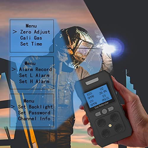 4 Monitor de gas recargable portátil detector de gas H2S O2 CO y LEL Multi Gas Monitor Sniffer profesional con pantalla LCD Luz de sonido Vibración Modo de alarma
