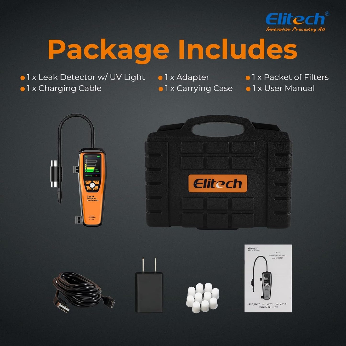 Elitech ILD-300 Detector avanzado de Fugas de refrigerante Probador de halógeno para HVAC CFC Recargables HCFC HFC 10 años de Vida útil