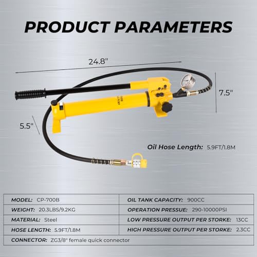 LFGUD Bomba de mano hidráulica de 900 cc 10000 Psi Bomba de elevación hidráulica manual de acción única CP-700B Bomba de elevación hidráulica con medidor de presión