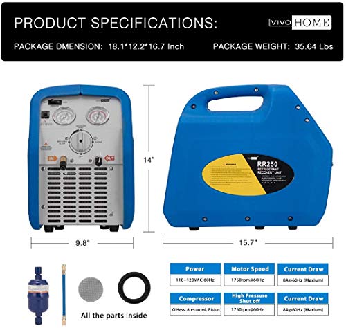 VIVOHOME 110-120V AC 60Hz 3/4HP Máquina refrigerante portátil de recuperación de un solo cilindro azul