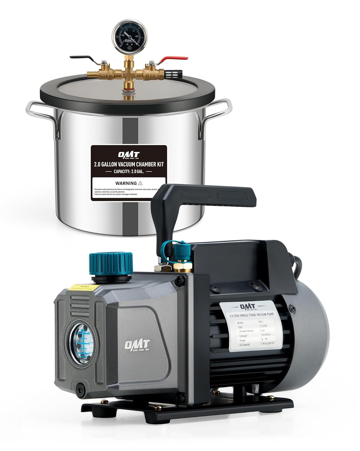 Orion Motor Tech Cámara de vacío de 3 galones con kit de bomba, bomba de vacío de 3.5 cfm y kit de cámara con tapa de vidrio templado manguera de 5 pies, kit de cámara de desgasificación al vacío para