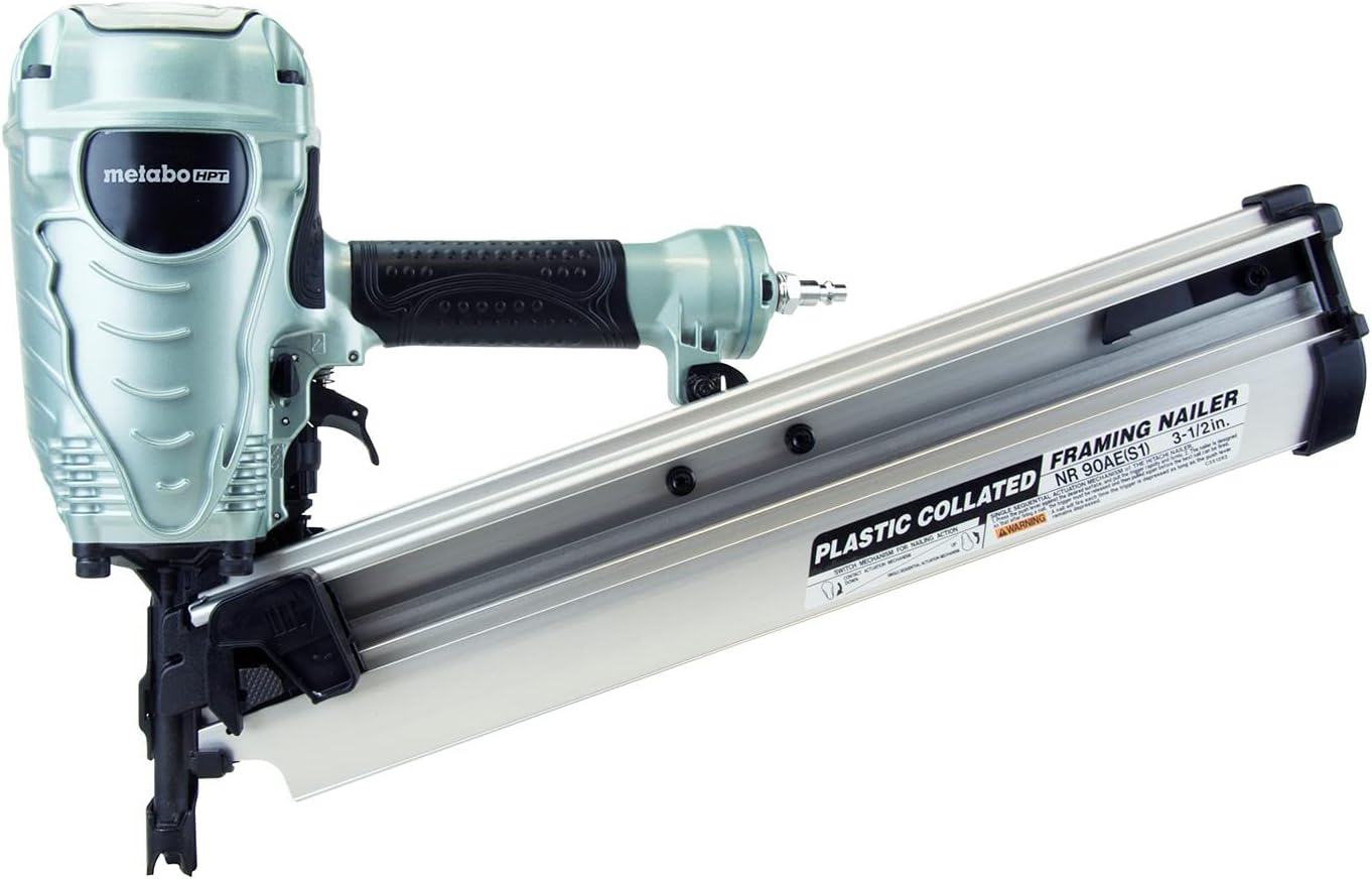 Metabo HPT Clavadora de enmarcado, la marca Pro Preferred de clavadoras neumáticas, revista de 21°, acepta clavos de enmarcar de 2 a 3-1/2 pulgadas, (NR90AES1)