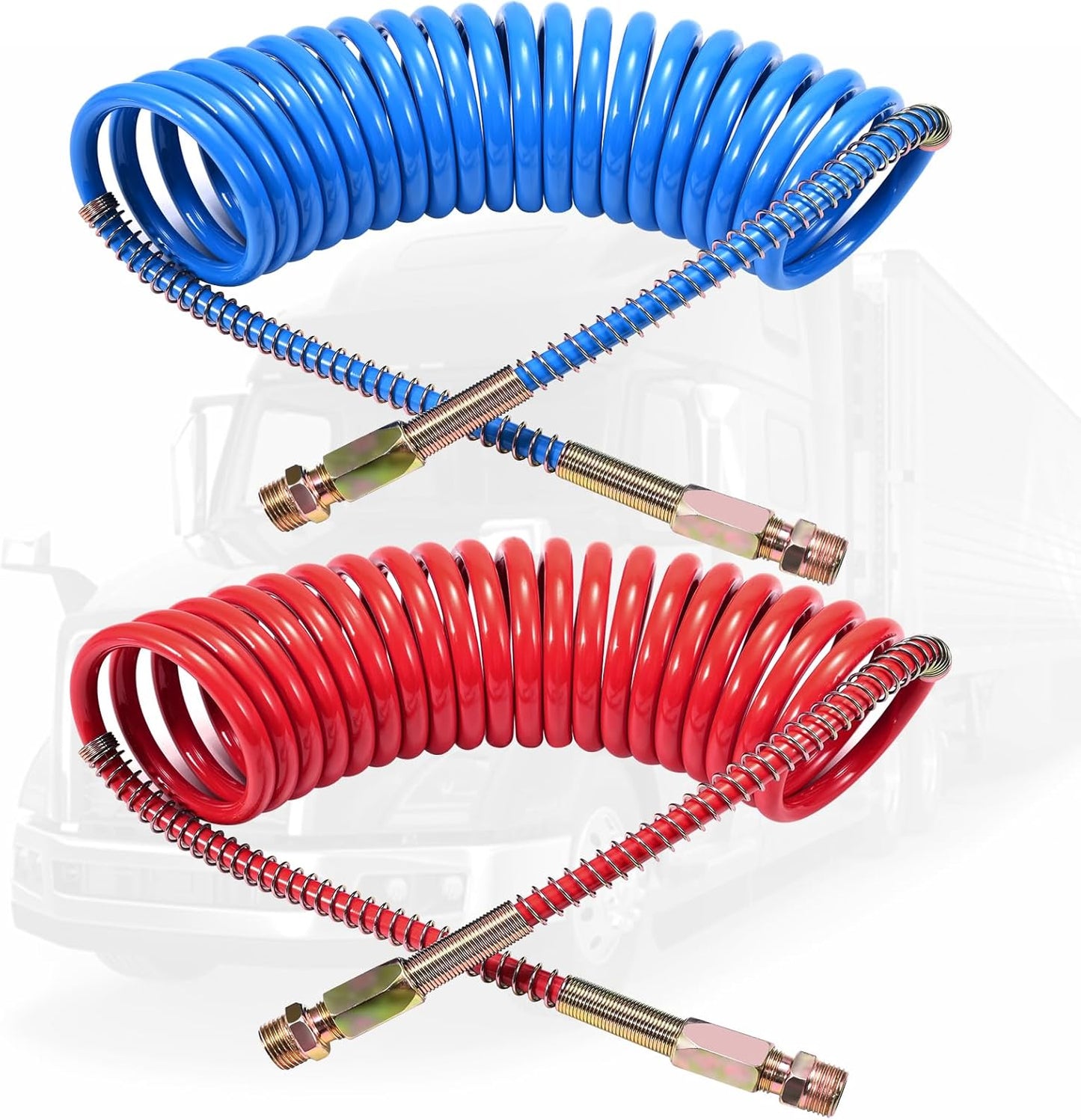 ZIQUN Conjunto de bobina de manguera de freno de aire, juego de mangueras de bobina de freno de aire de camión de 15 pies para semircamiones, tractores remolques, accesorios NPT DOT de 1/2 pulgada (15 pies de longitud x 40 pulgadas)